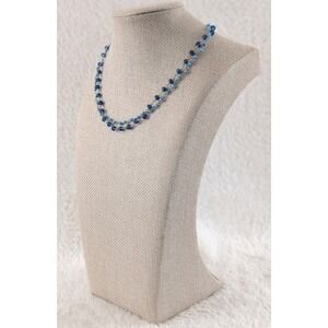 Blue Faceted Glass Bead‎ Double Strand Necklace Silver Tone Clasp